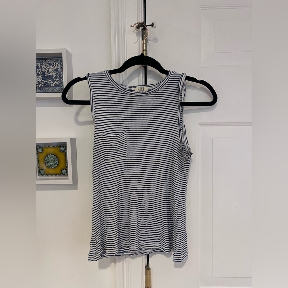 PST by Project Social Striped Sleeveless Top - Navy and White